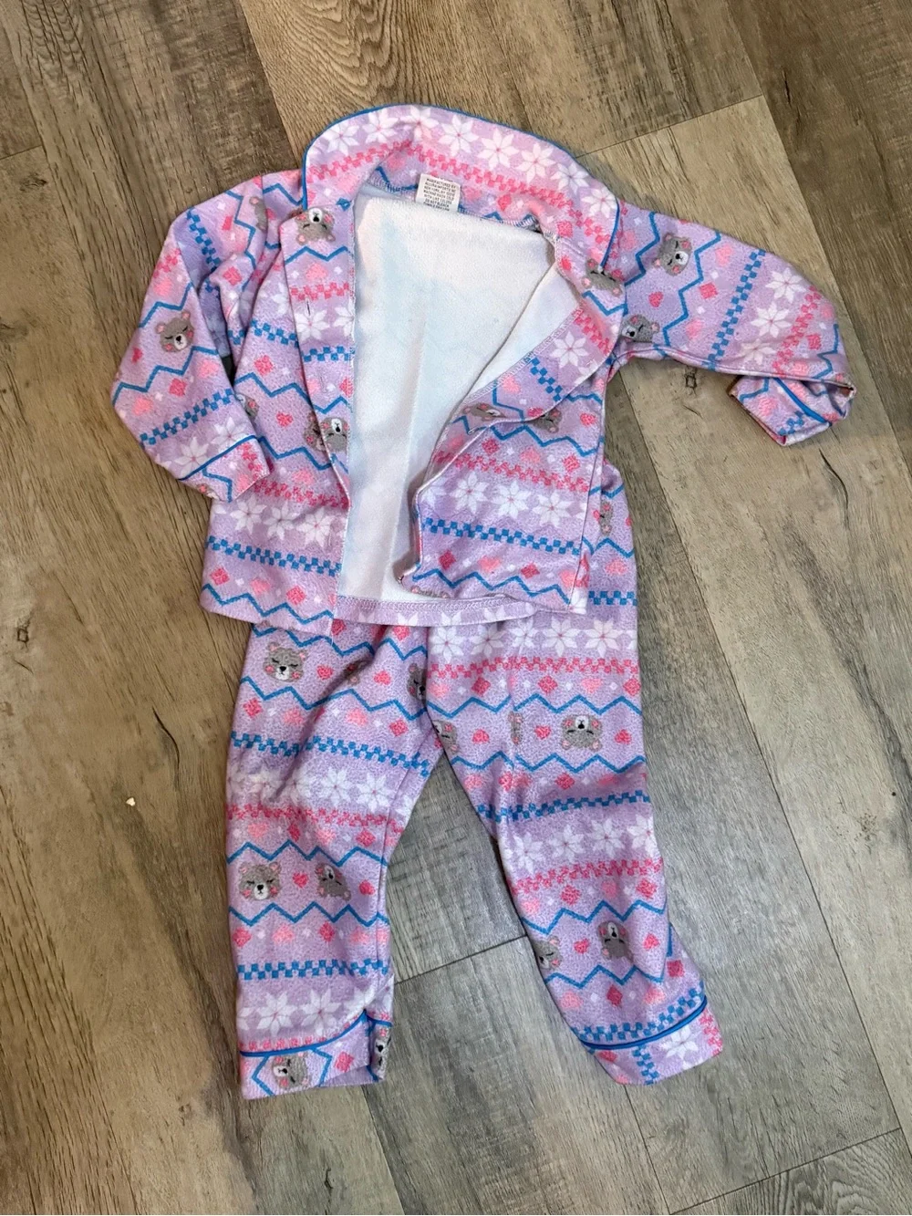Girls Pink Patterned Fleece Pajama Set Size 3T